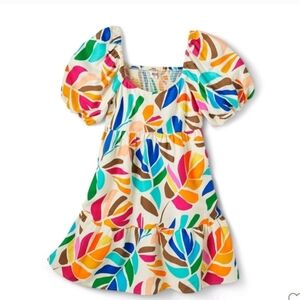 Vibrant Botanical Print Tabitha Puff Sleeve Midi Dress w/ side pockets sz xs